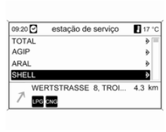 Seleccionar um posto de abastecimento como destino depois de um aviso de Nível de combustível baixo