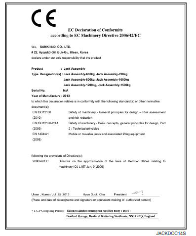 Declaração CE de conformidade para o macaco