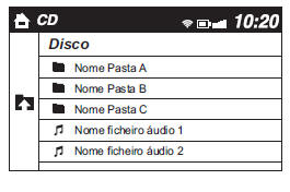 Exemplo de utilização (Ao procurar uma faixa a partir do nível superior de um CD MP3/WMA/AAC)
