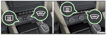 Fig. 57 Teclas para o descongelamento do para-brisas e do vidro traseiro: Climatronic / ar condicionado manual