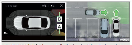 Fig. 248 Ecrã do Infotainment: Indicador de aviso / situação de condução