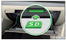 Fig. 171 Infotainment Columbus, Amundsen, Bolero: Inserir o cartão SD