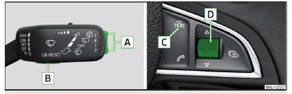Fig. 279 Teclas/roda de ajuste: na alavanca de comando / no volante multifunções