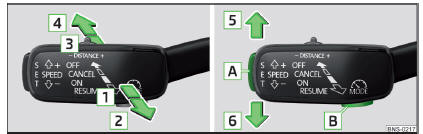 Fig. 271 Elementos de comando doo limitador de velocidade (variante com ACC)