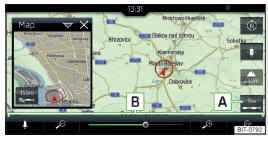 Fig. 212 Infotainment Columbus: superfícies de contacto para a alteração da escala do mapa