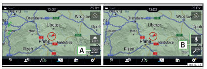 Fig. 213 Infotainment Amundsen: superfícies de contacto para a alteração da escala do mapa