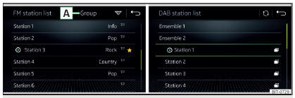Fig. 164 Exemplo da lista de emissoras FM/DAB disponíveis