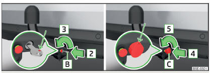 Fig. 297 Desbloquear o fecho: Variante chave 1 / Variante chave 2