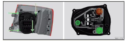 Fig. 356 Parte exterior da luz / Parte interior da luz com lâmpadas incandescentes