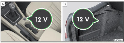 Fig. 97 Cobertura da tomada de 12 volts: na consola central dianteira / na bagageira